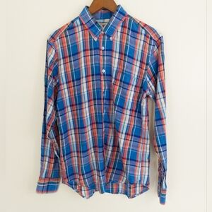 Naked And Famous Airy Cotton Madras Button Down Shirt Size Medium